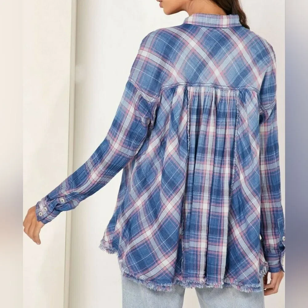 Free People Seeking Starlight Plaid Button Down Size L